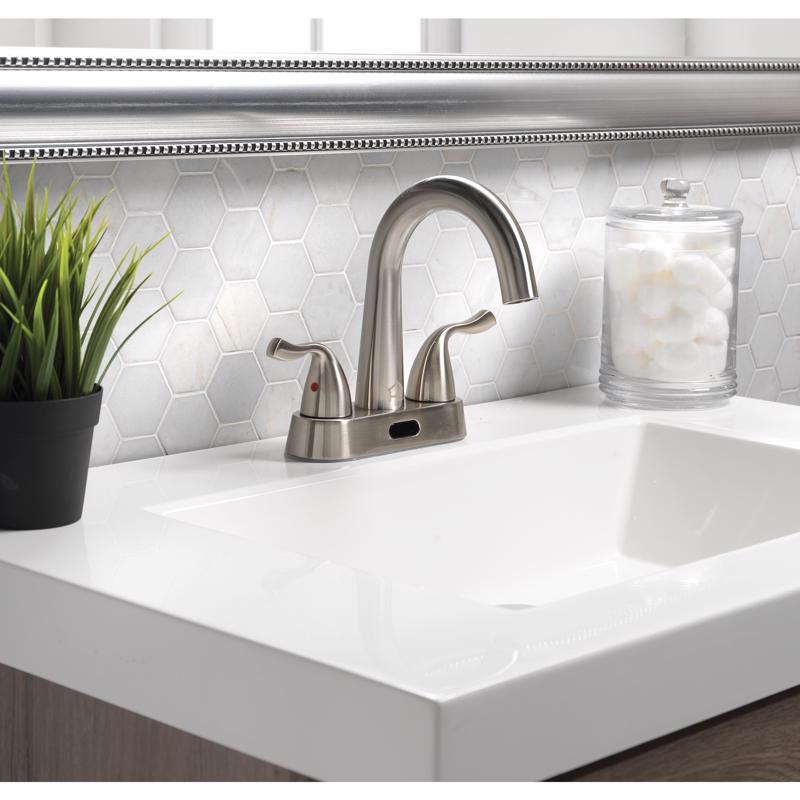 Homewerks Brushed Nickel Motion Sensing Centerset Bathroom Sink Faucet 4 in.