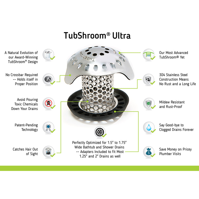 Tubshroom Ultra Edition 1.5 in. Chrome Stainless Steel Hair Catcher - Total Qty: 1