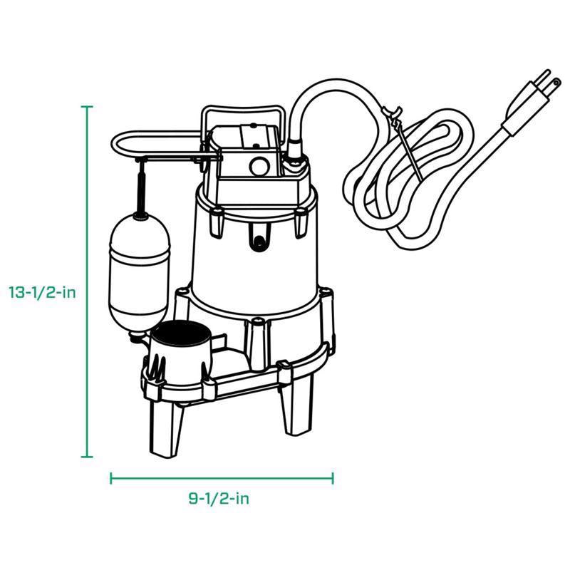 Zoeller 1/2 HP 6000 gph Cast Iron Vertical Float Switch Submersible Sewage Pump