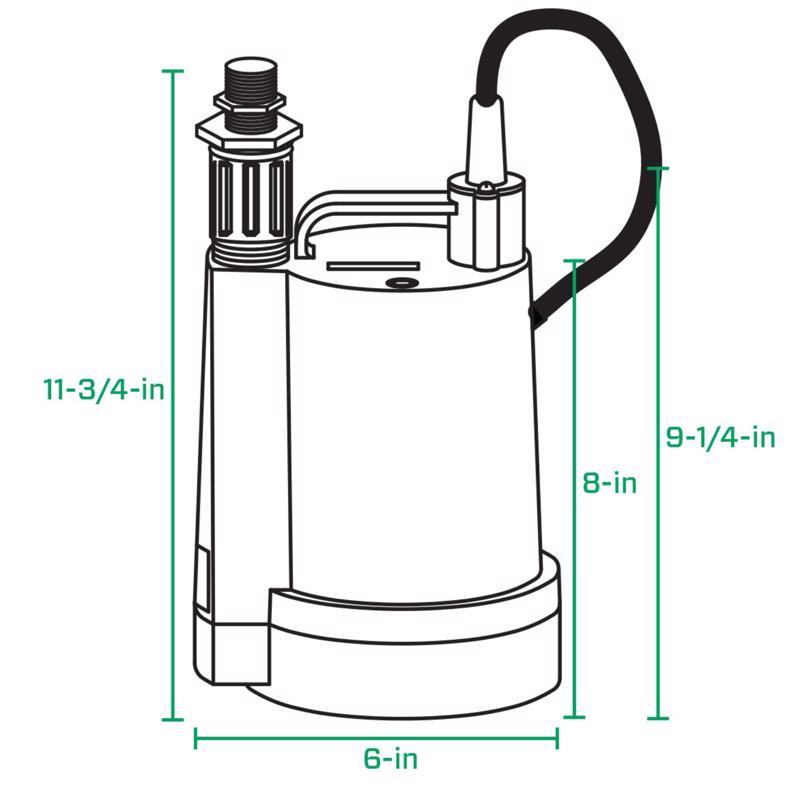 Zoeller 1/3 HP 2400 gph Thermoplastic Electronic Switch Bottom AC Submersible Utility Pump