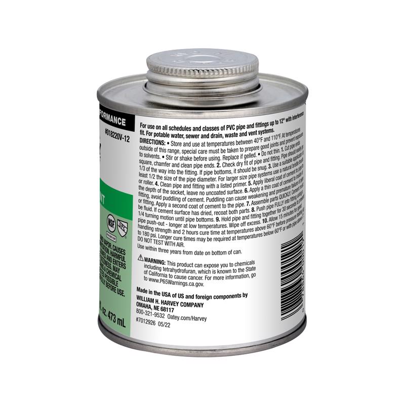 Oatey Clear Cement For PVC 16 oz