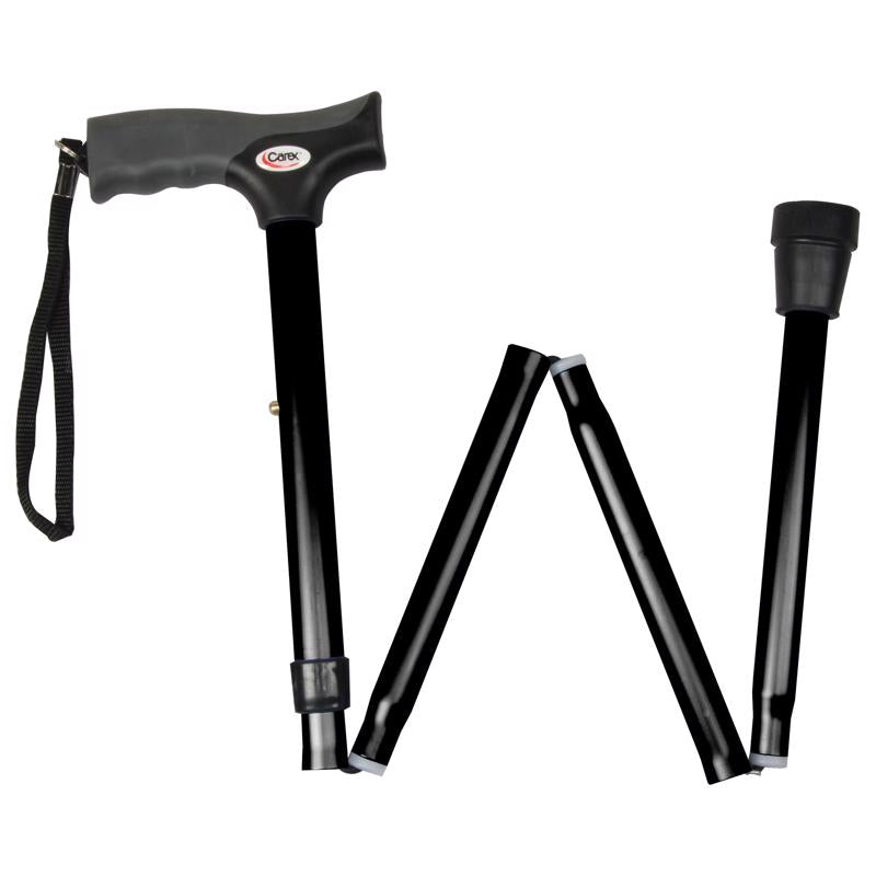 Carex Black Soft-Grip Folding Cane w/Strap Aluminum/Plastic 37 in. H X 5.06 in. L