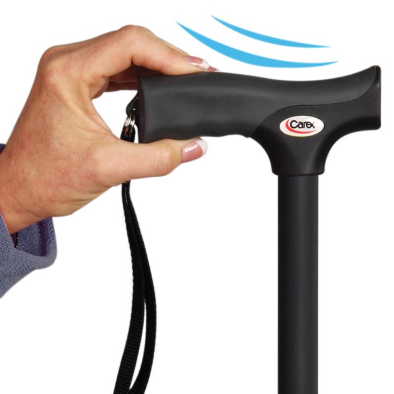 Carex Black Soft-Grip Folding Cane w/Strap Aluminum/Plastic 37 in. H X 5.06 in. L
