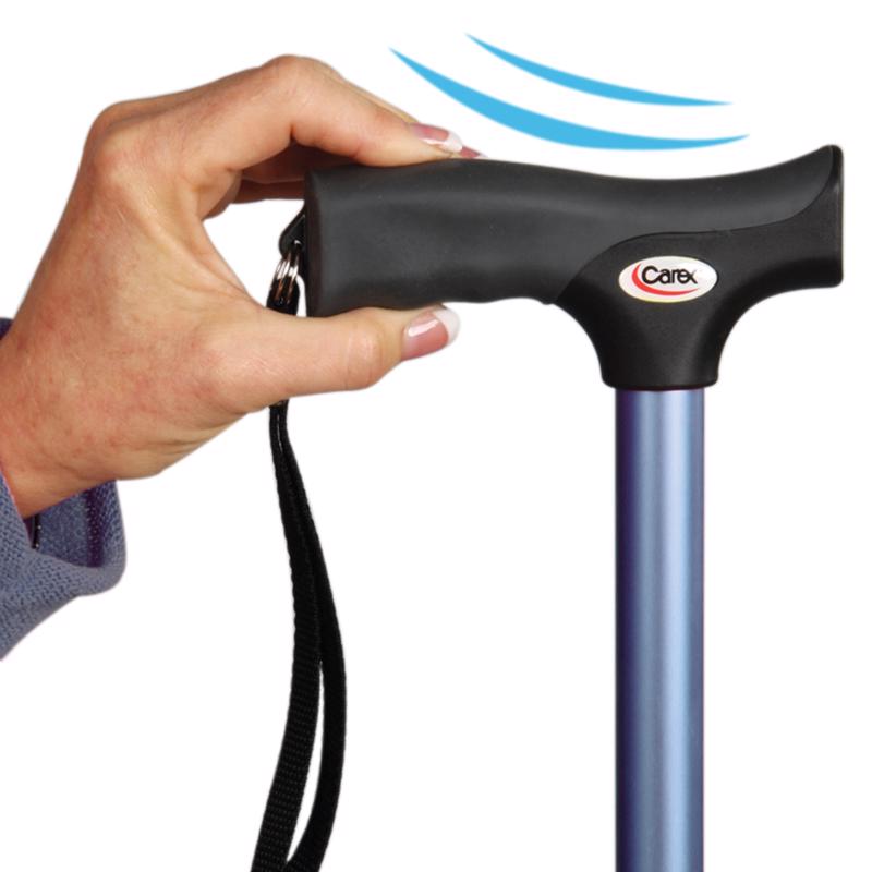 Carex Blue Soft-Grip Folding Cane w/Strap Aluminum/Plastic 37 in. H X 5.06 in. L