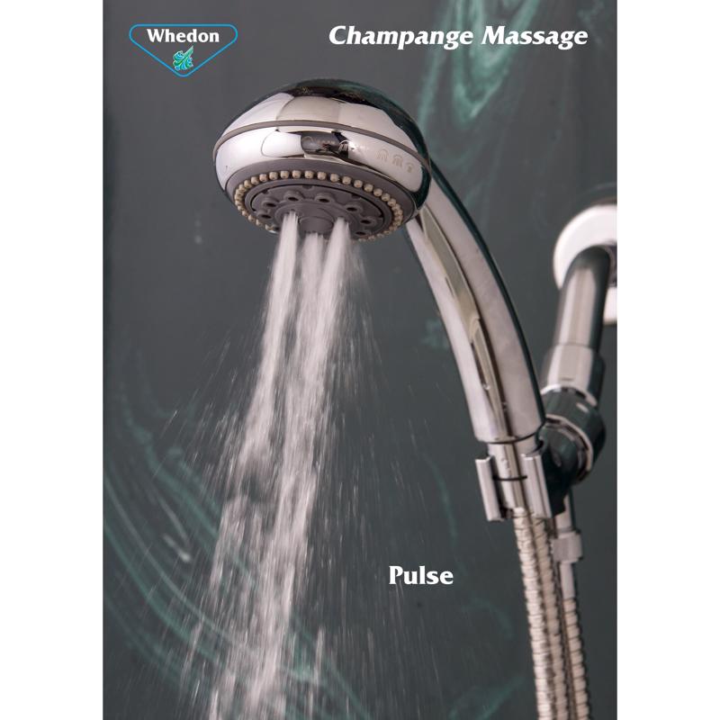 Whedon Champagne Massage Polished Chrome Plastic 5 settings Handheld Showerhead 2 gpm