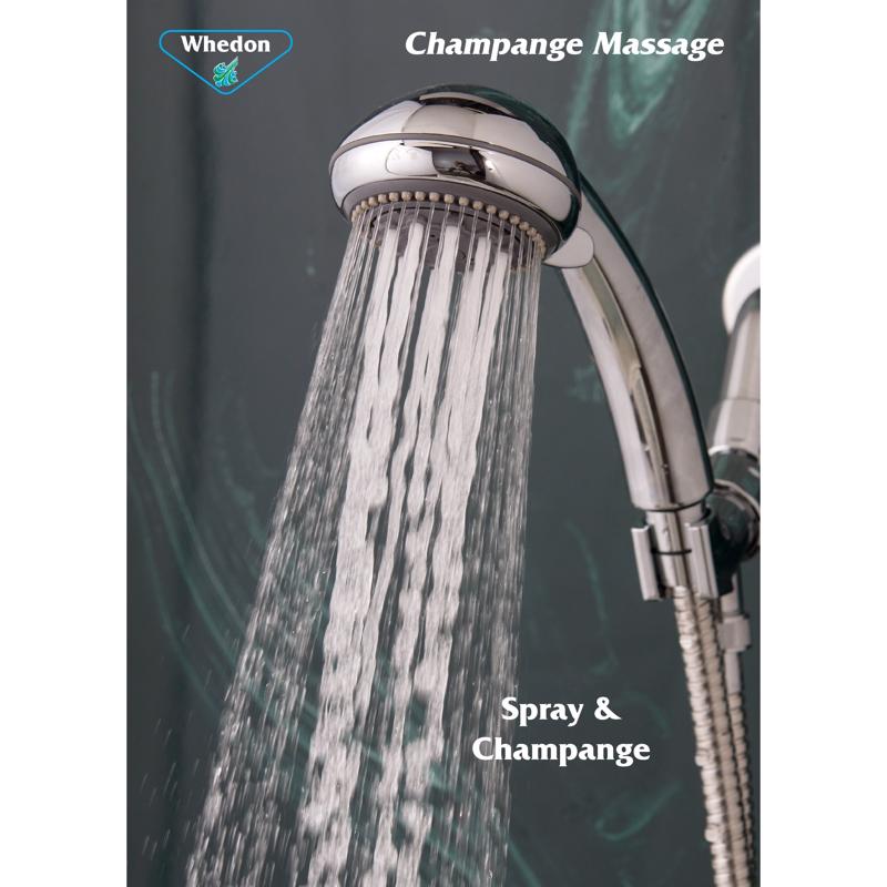 Whedon Champagne Massage Polished Chrome Plastic 5 settings Handheld Showerhead 2 gpm