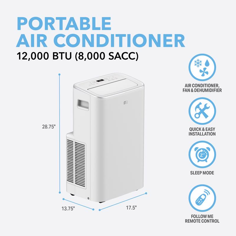 Perfect Aire 350 sq ft 3 speed 12000 (8000 SACC) BTU Portable Air Conditioner with Remote