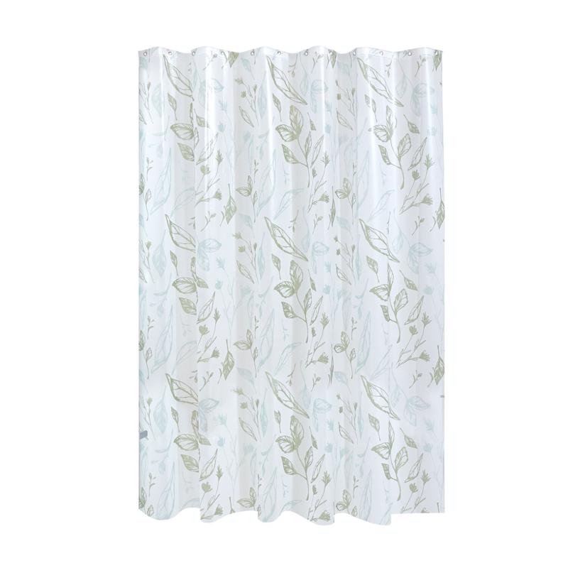 iDesign 72 in. H X 72 in. W White Leaves Frost Shower Curtain PEVA