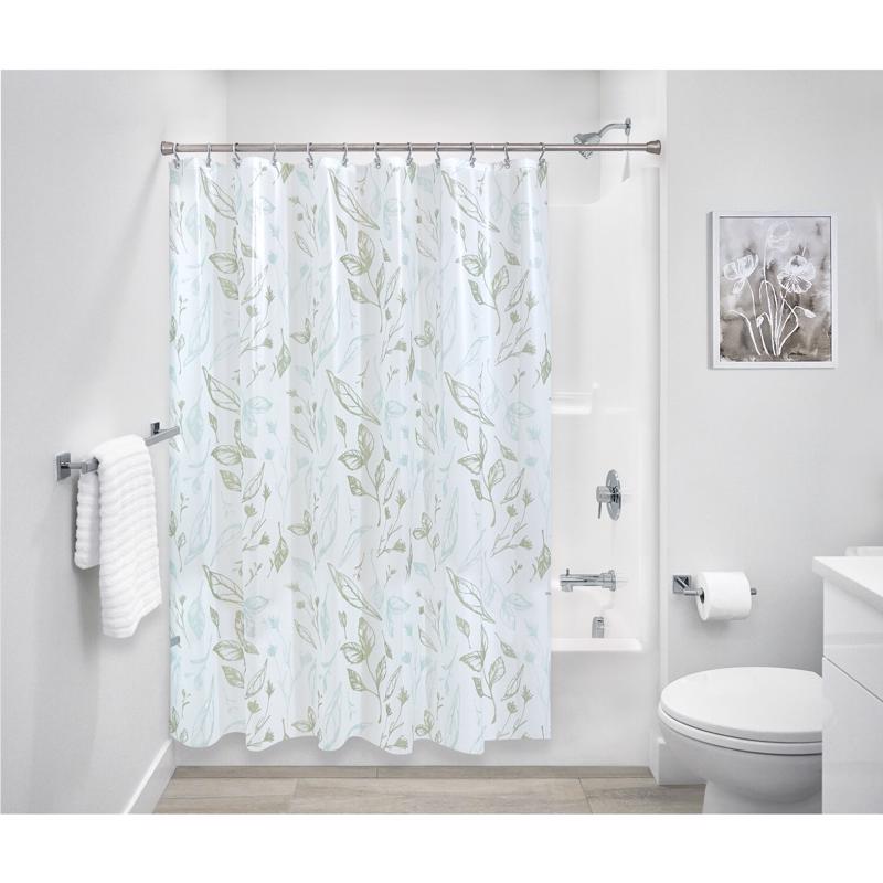 iDesign 72 in. H X 72 in. W White Leaves Frost Shower Curtain PEVA