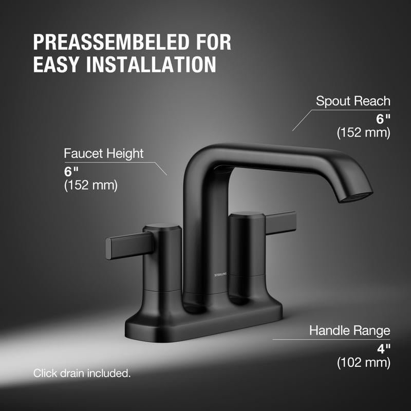 Sterling Agosti Matte Black Contemporary Centerset Bathroom Sink Faucet 4 in.