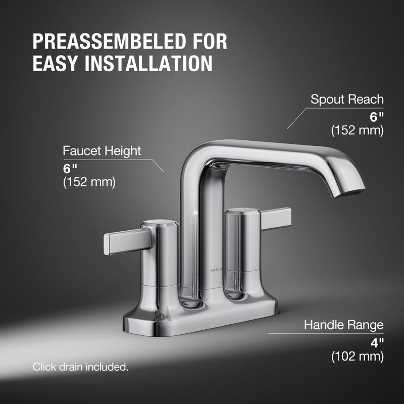 Sterling Agosti Polished Chrome Contemporary Centerset Bathroom Sink Faucet 4 in.