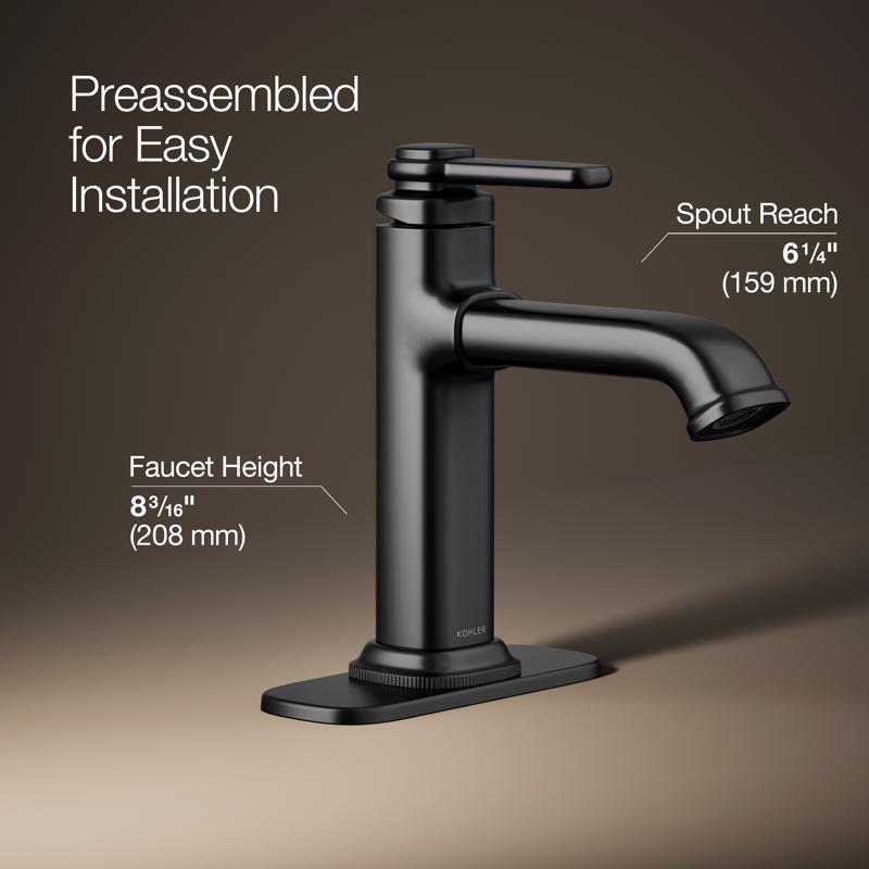 Kohler Envelu Matte Black Modern Single-Handle Bathroom Sink Faucet 4 in.
