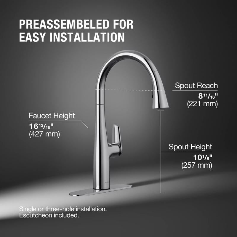 Sterling Fiume One Handle Polished Chrome Pull-Down Kitchen Faucet