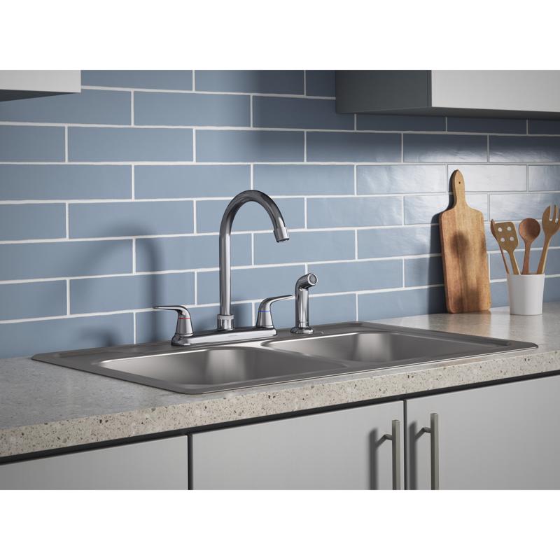 Sterling Passera Two Handle Polished Chrome Kitchen Faucet Side Sprayer Included