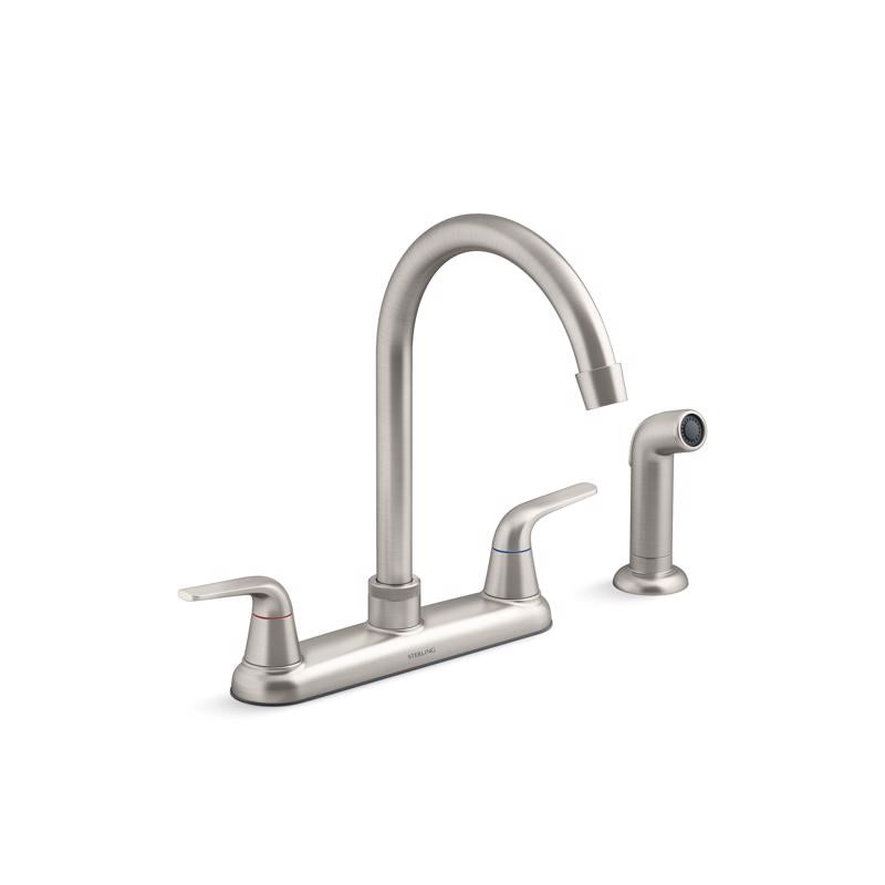 Sterling Passera Two Handle Vibrant Stainless Kitchen Faucet Side Sprayer Included