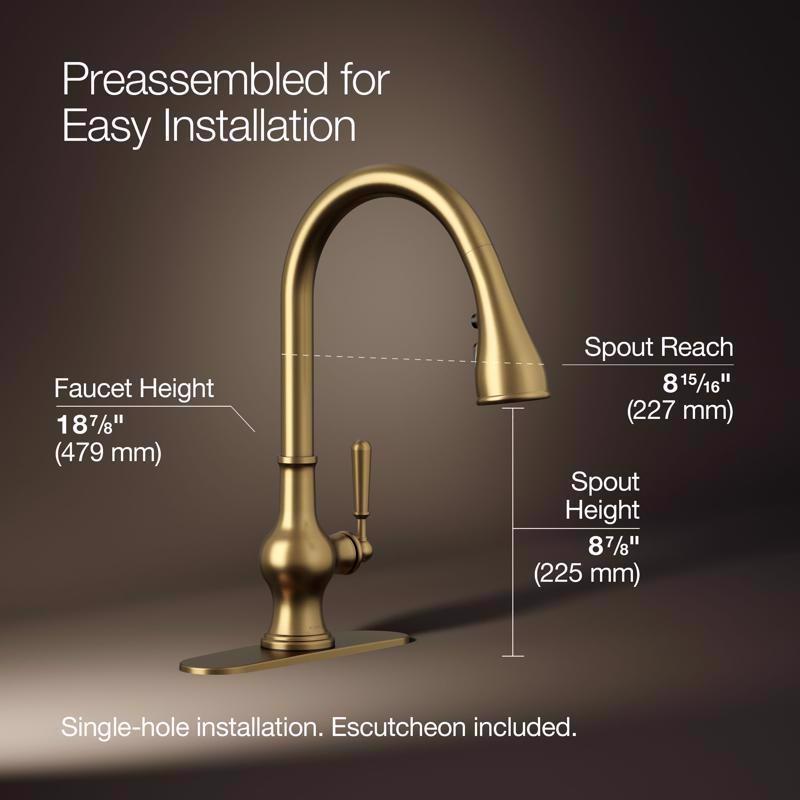 Kohler Treaty One Handle Vibrant Brushed Moderne Brass Pull-Down Kitchen Faucet