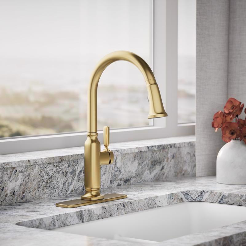 Kohler Ackley One Handle Vibrant Brushed Moderne Brass Pull-Down Kitchen Faucet