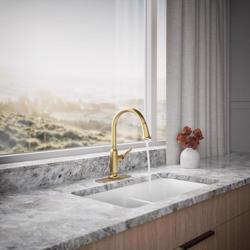 Kohler Ackley One Handle Vibrant Brushed Moderne Brass Pull-Down Kitchen Faucet
