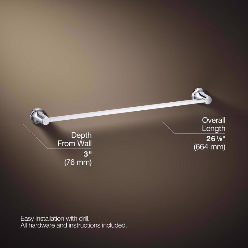 Kohler Sivaro Polish Chrome Silver Towel Bar 24 in. L Metal