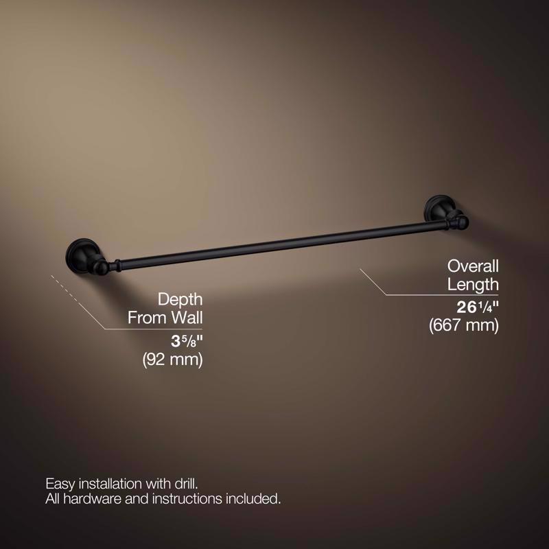 Kohler Facile Matte Black Towel Bar 24 in. L Metal
