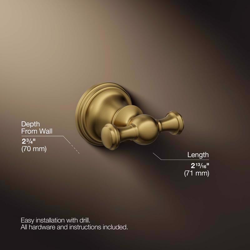 Kohler Facile 2.18 in. H X 2.8 in. W X 2.72 in. L Brushed Gold Robe Hook