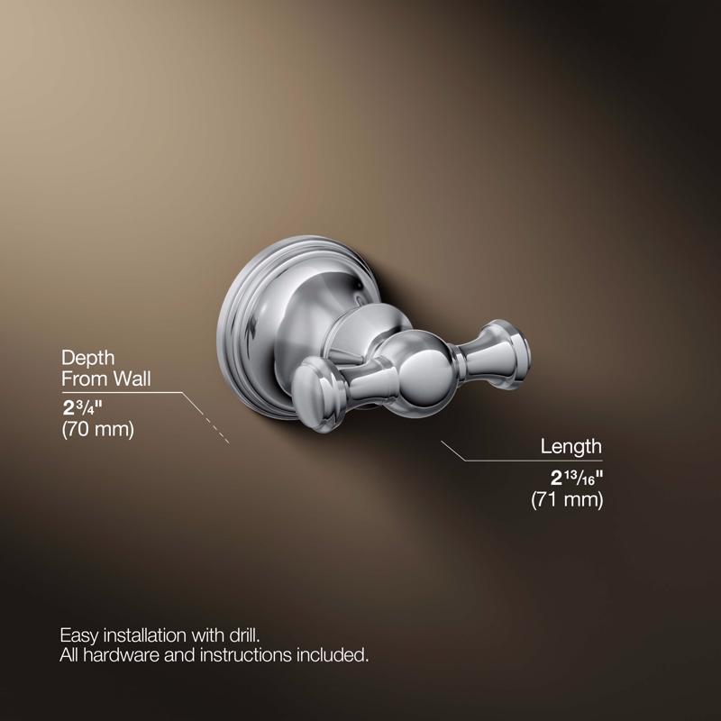 Kohler Facile 2.18 in. H X 2.8 in. W X 2.72 in. L Polished Chrome Silver Robe Hook