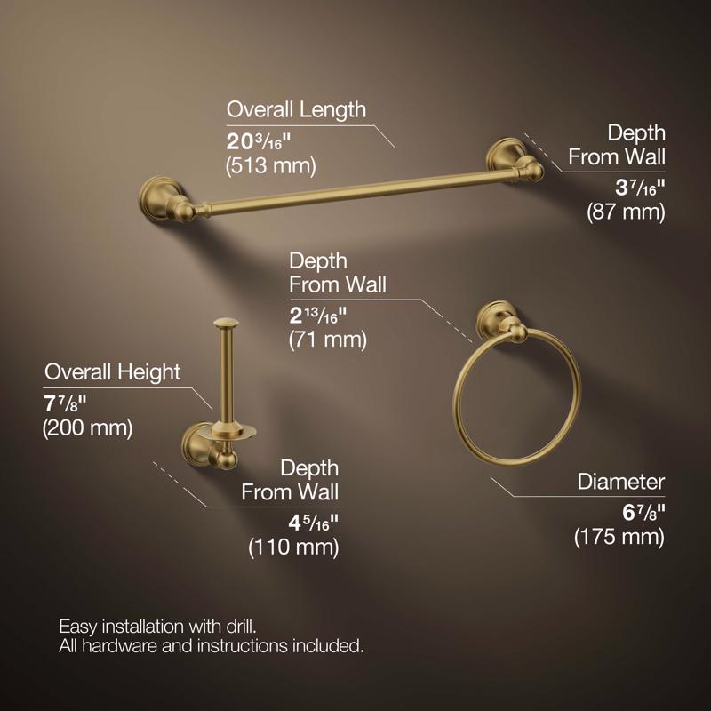Kohler Facile Brushed Gold Bathroom Hardware Kit Metal