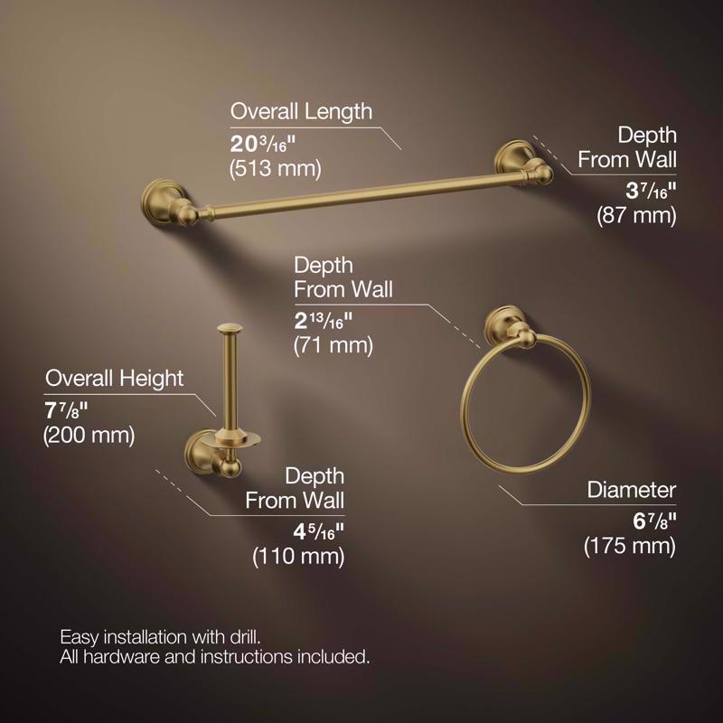 Kohler Facile Brushed Gold Bathroom Hardware Kit Metal