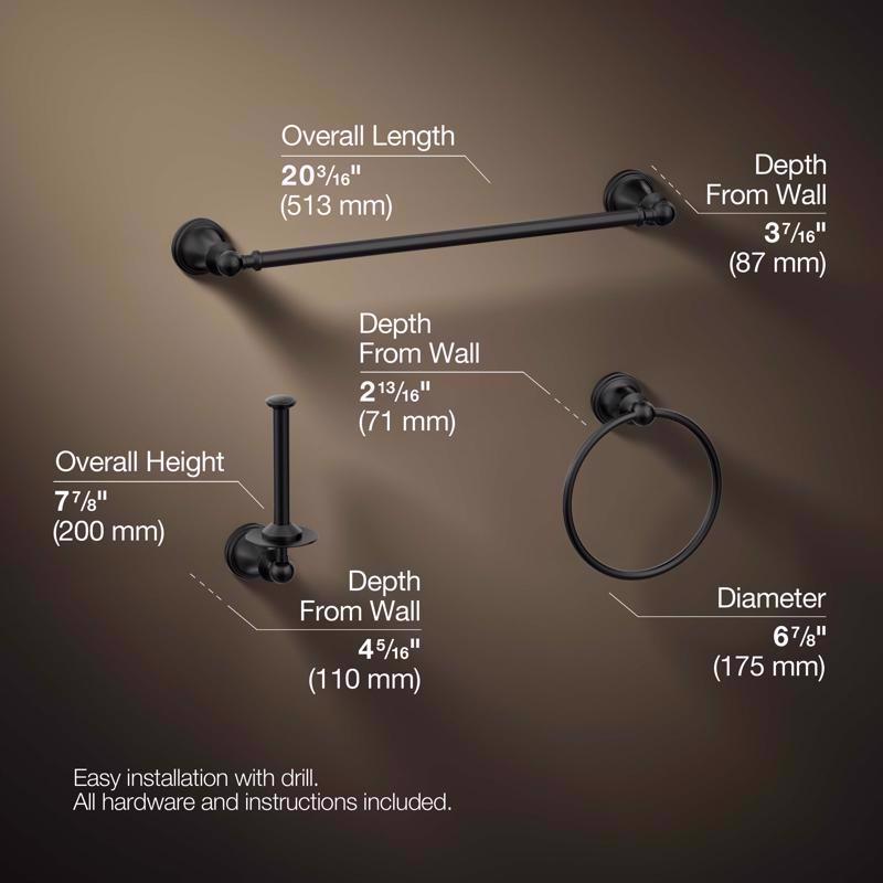 Kohler Facile Matte Black Bathroom Hardware Kit Metal