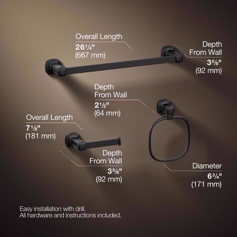 Kohler Envelu Matte Black Bathroom Hardware Kit Metal