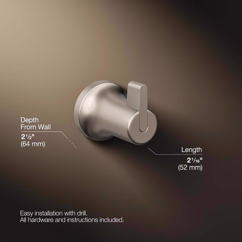 Kohler Sivaro 2.42 in. H X 2.08 in. W X 2.5 in. L Brushed Nickel Silver Robe Hook