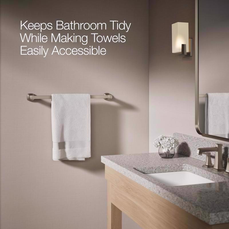 Kohler Envelu Brushed Nickel Silver Towel Bar 24 in. L Metal