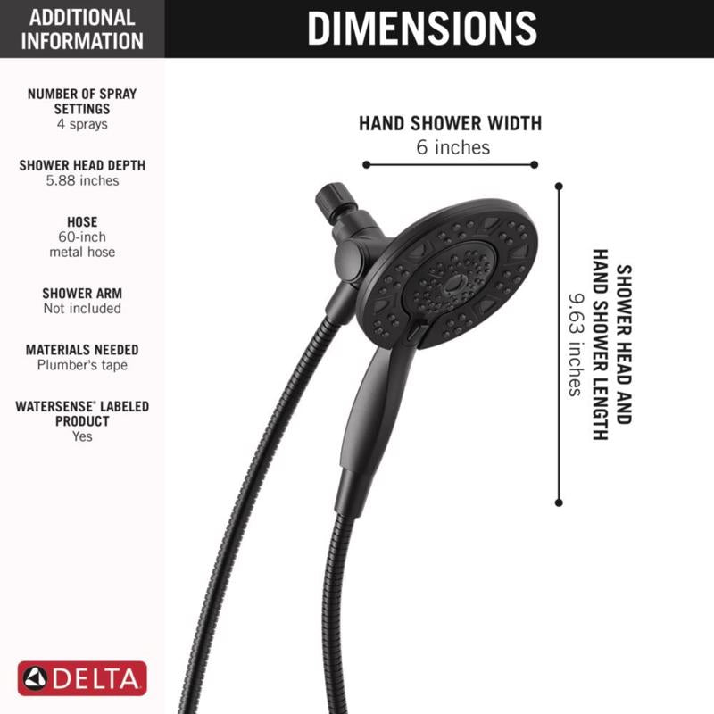 Delta Matte Black 6 settings Showerhead Combo 1.75 gpm