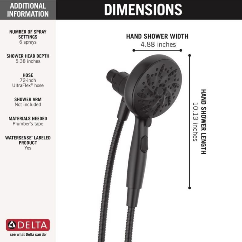 Delta Matte Black 6 settings Handheld Showerhead 1.75 gpm