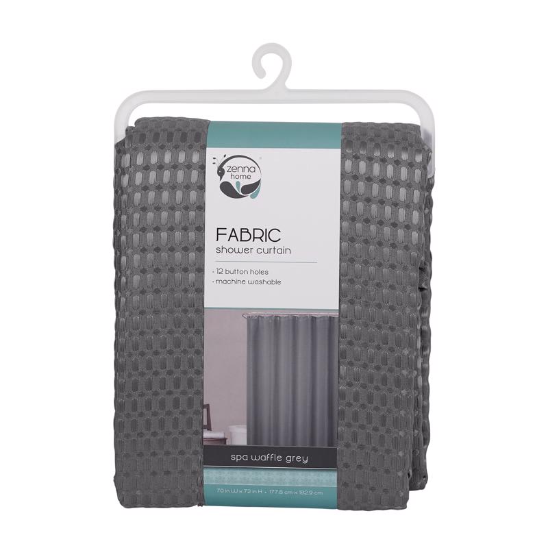 Zenna Home 72 in. H X 70 in. W Grey Spa Waffle Shower Curtain Fabric