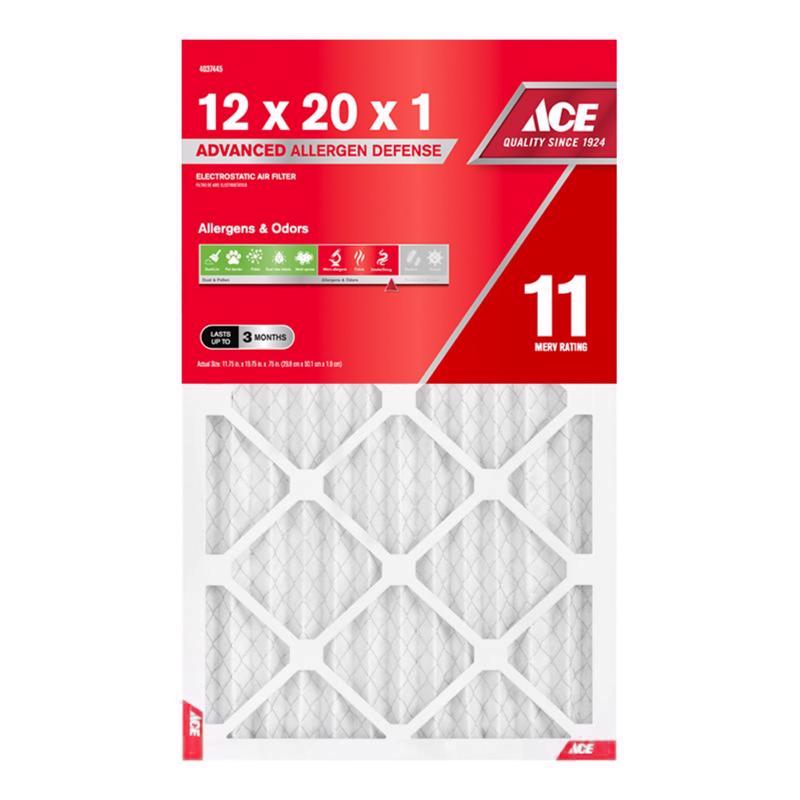 Ace 12 in. W X 20 in. H X 1 in. Polypropylene 11 MERV Pleated Air Filter 1 pk