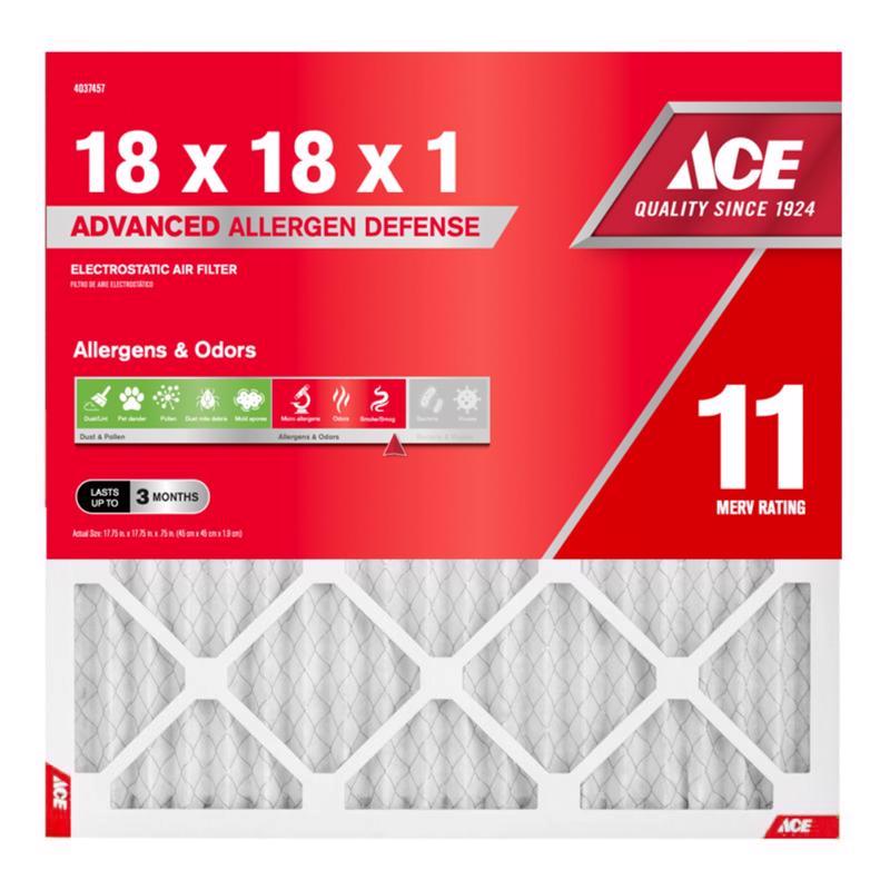 Ace 18 in. W X 18 in. H X 1 in. Polypropylene 11 MERV Pleated Air Filter 1 pk