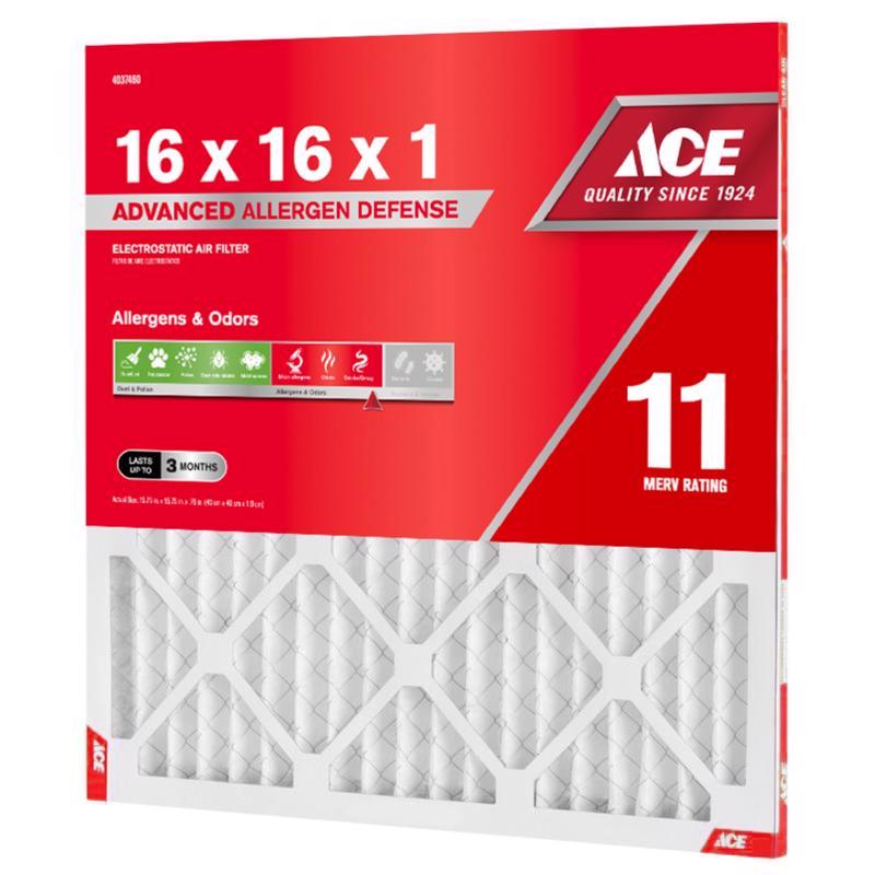 Ace 16 in. W X 16 in. H X 1 in. Polypropylene 11 MERV Pleated Air Filter 1 pk
