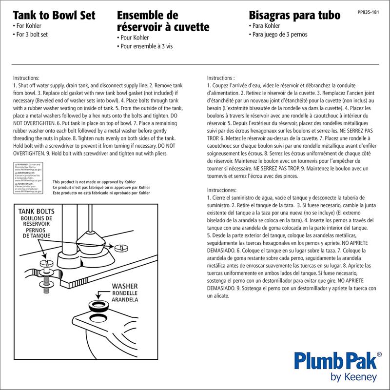 Plumb Pak Tank to Bowl Bolts Black Brass For Kohler