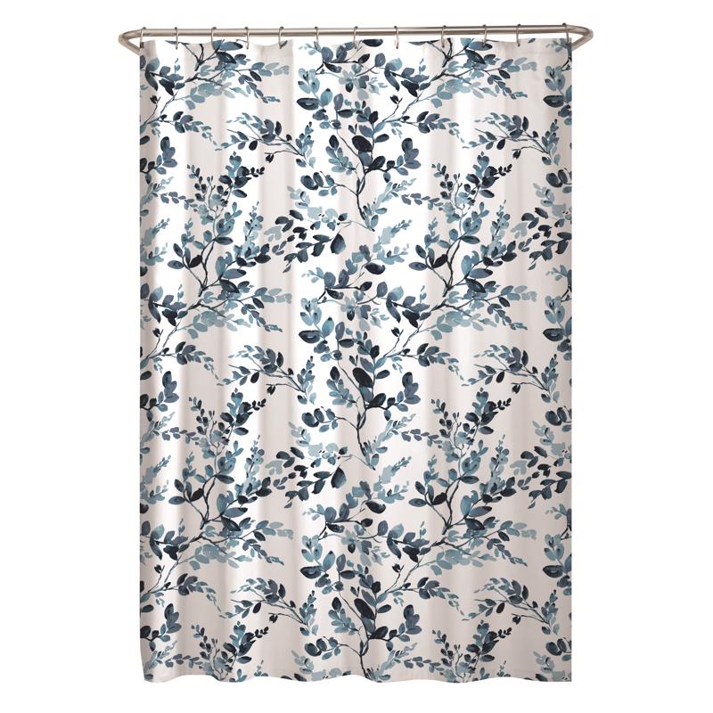 Zenna Home 72 in. H X 70 in. W Blue Botantical Shower Curtain Fabric