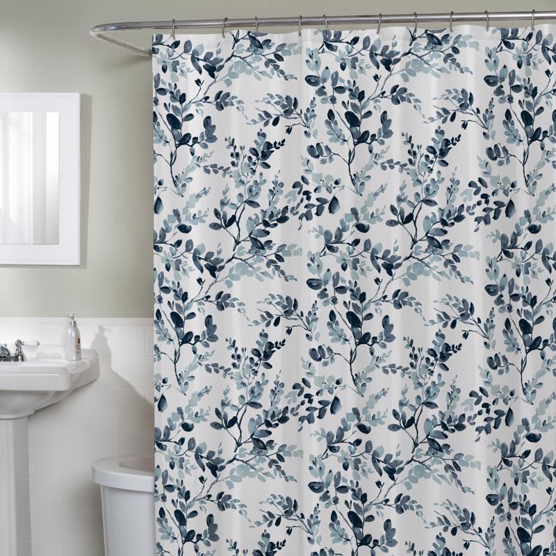 Zenna Home 72 in. H X 70 in. W Blue Botantical Shower Curtain Fabric