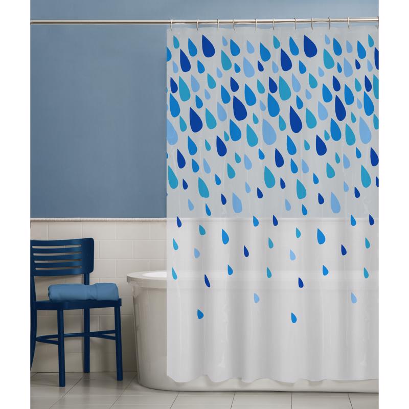 Zenna Home 72 in. H X 70 in. W Blue Raindrops Shower Curtain PEVA