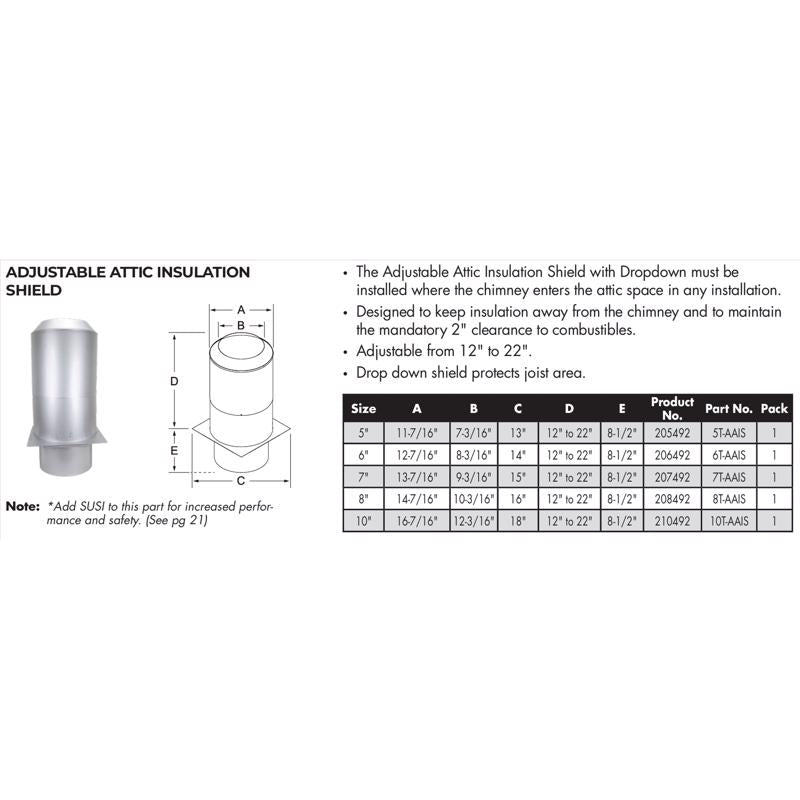 Selkirk Sure-Temp 6 in. D X 22 in. L Stainless Steel Attic Insulation Shield
