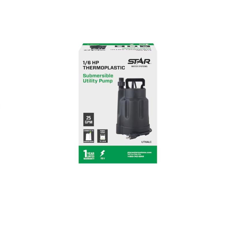 Star Water Systems 1/6 HP 25 gpm Thermoplastic Switchless Switch Submersible Utility Pump