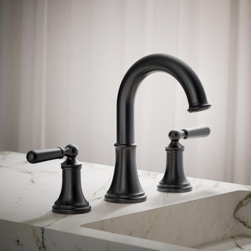 Kohler Facile Traditional 8 Inch Widespread Matte Black Faucet and Bath Hardware Kit