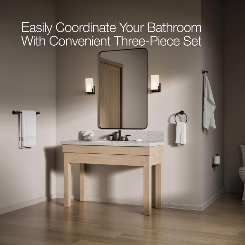 Kohler Facile Traditional 8 Inch Widespread Matte Black Faucet and Bath Hardware Kit