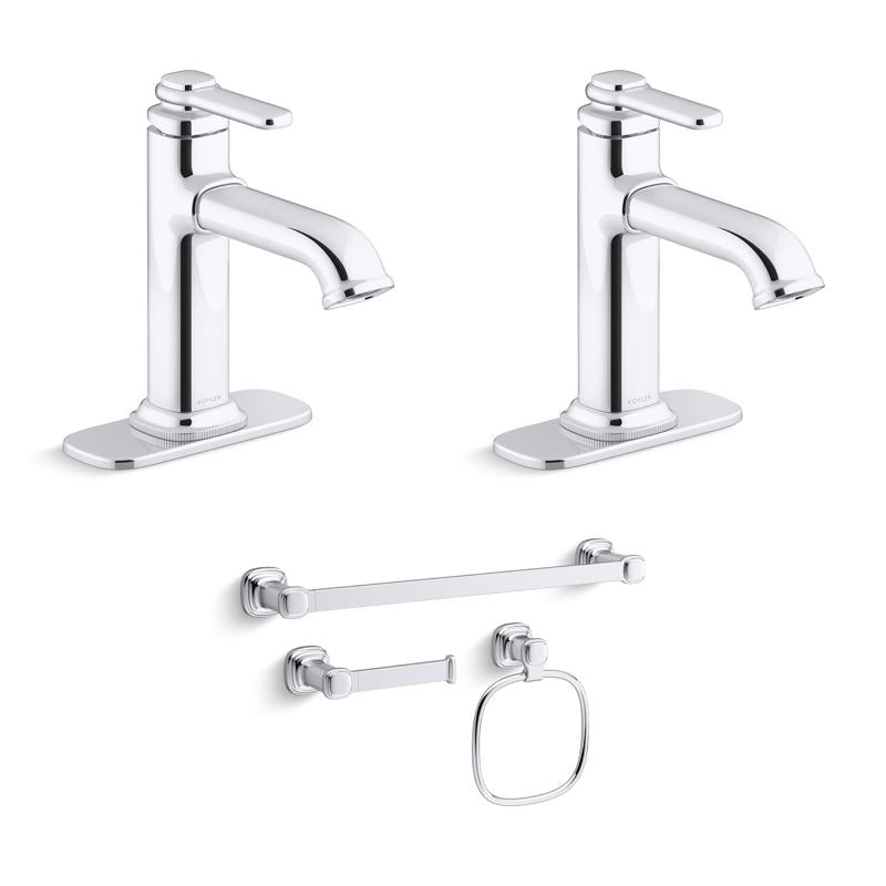 Kohler Modern Single-Handle Polished Chrome Faucet and Bath Hardware Kit