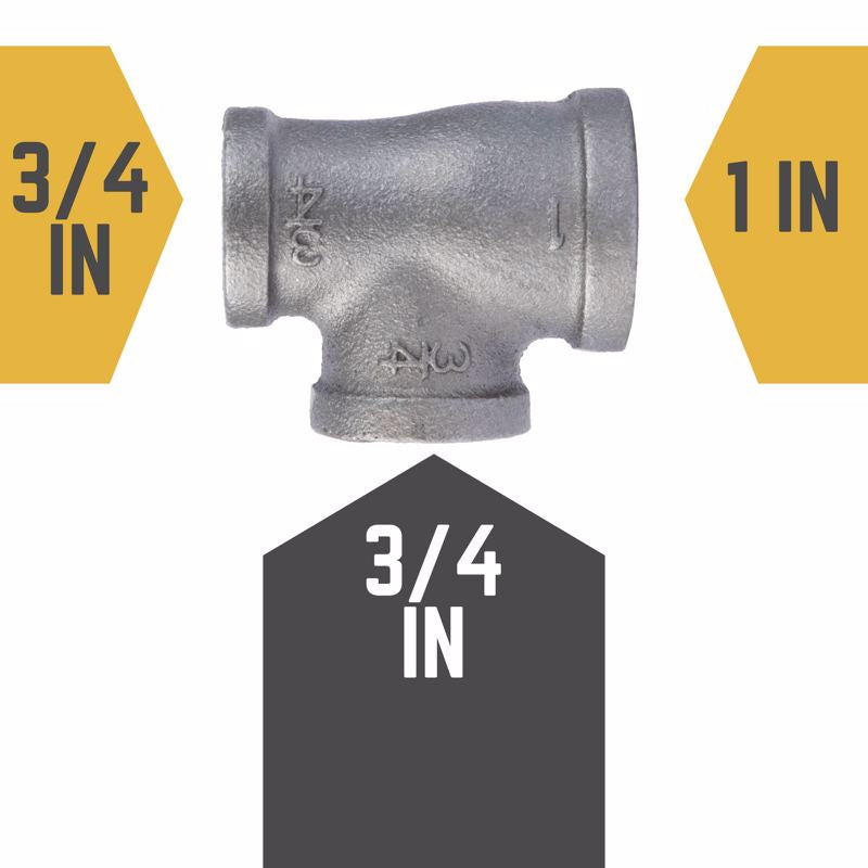 STZ Industries 1 in. FIP each X 3/4 in. D FIP 3/4 in. D FIP Black Malleable Iron Reducing Tee