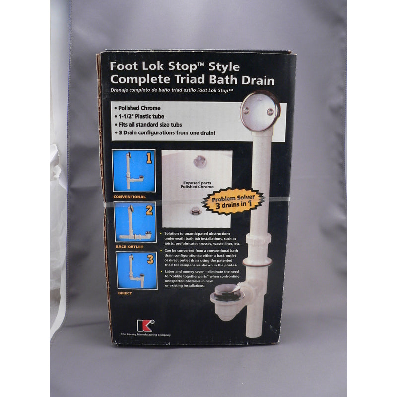 Keeney Foot Lok Stop 1-1/2 in. D Chrome Plastic Triad Bath Drain