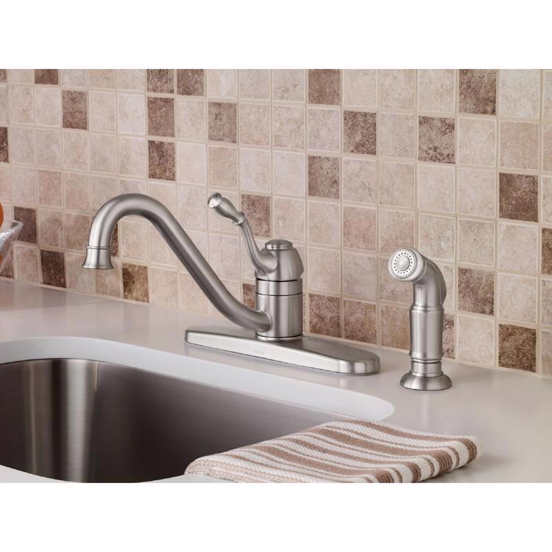 Moen Lindley One Handle Chrome Kitchen Faucet Side Sprayer Included